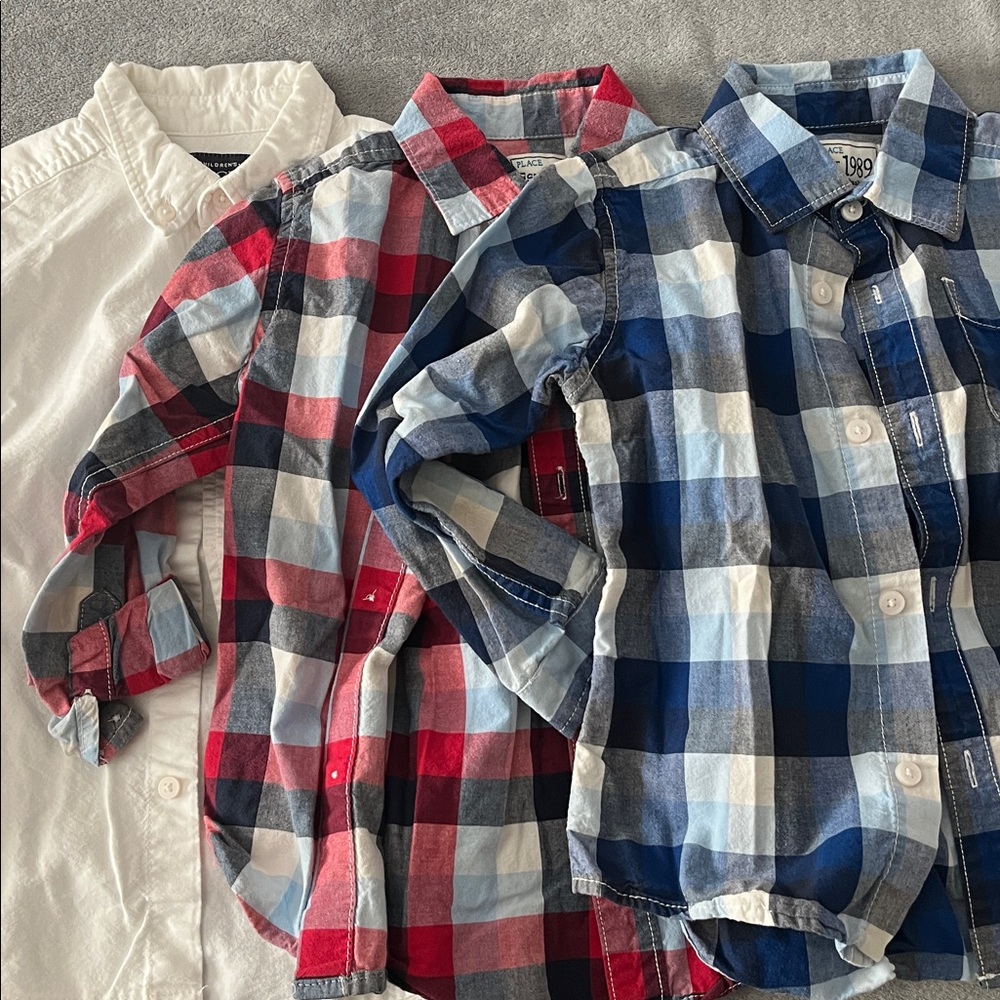 The Children's Place White, Red, and Blue Plaid Button Down Shirts